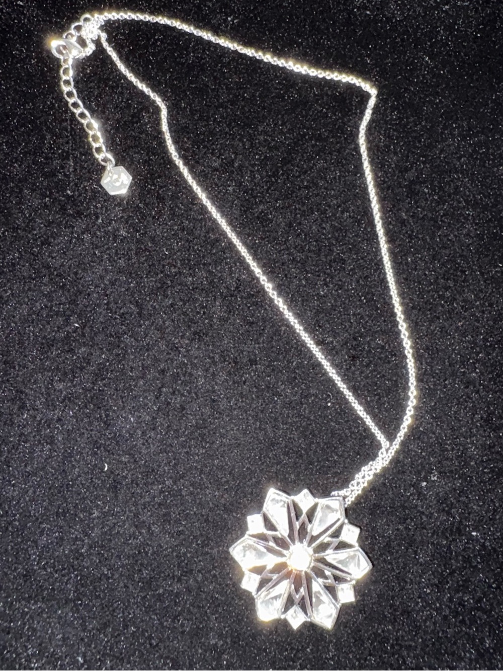 Touchstone Crystal Silver Floral Starburst Pendant Necklace